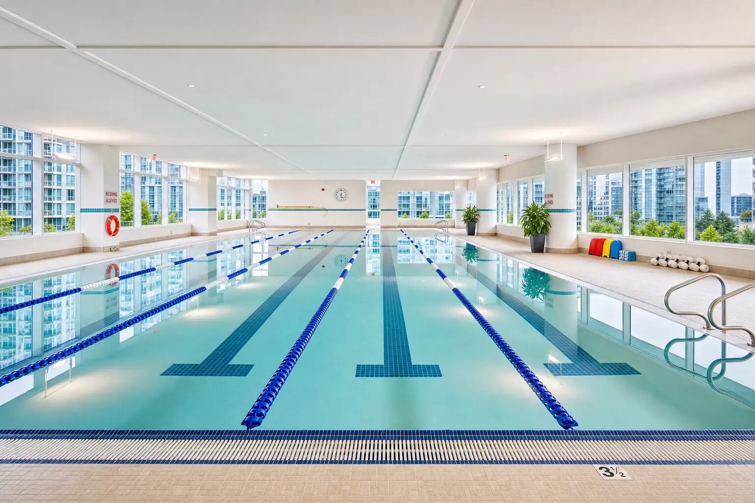 Pinnacle Hotel amenities — indoor lap pool and fitness centre